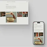 Smartphone displaying a wellness app page in French with images of massage therapy, a singing bowl, and plants on a gray surface.